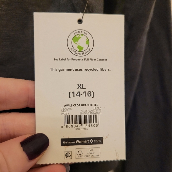 Athletic Works Make Today Count Black Long Sleeve Crop Top Size XL - Picture 6 of 6